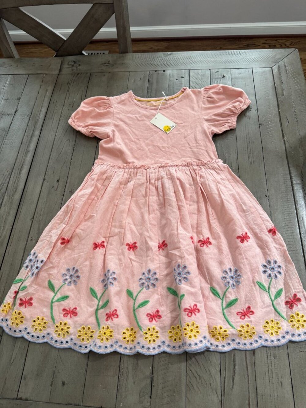 NWT Mini Boden Floral Eyelet Pink Cotton Dress Size 8-9 Years